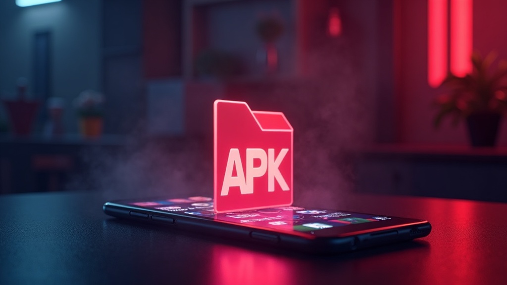 File APK Kinbet e smartphone in scena da casinò scura con simboli di aggiornamento