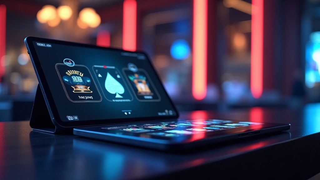 iPhone e iPad con interfaccia Kinbet illuminata in un ambiente da casinò elegante