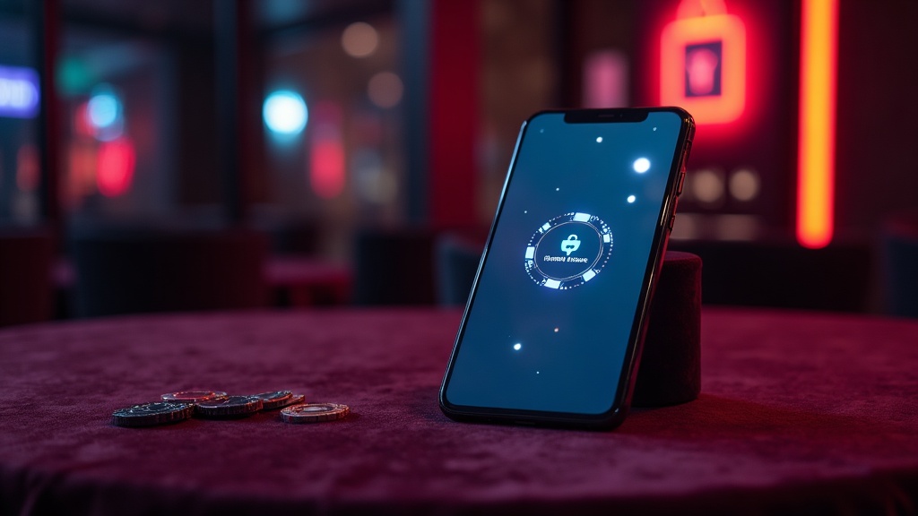 Smartphone Android con schermata di download APK in un ambiente da casinò scuro